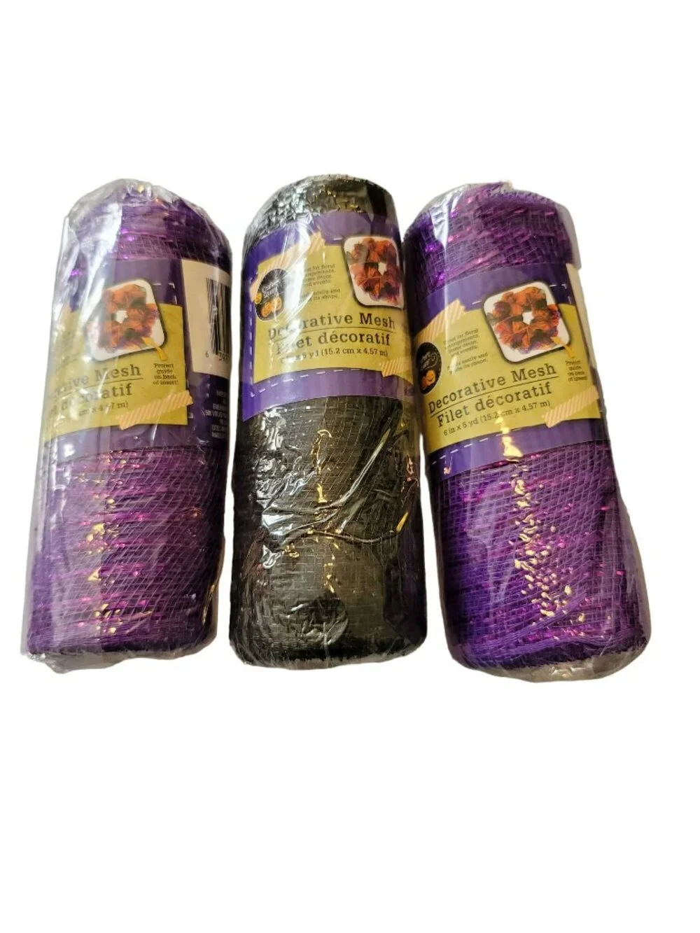 Decorative Mesh Wreath Making Material Purple Black 3 Spools 5 Yards Each Jj3458